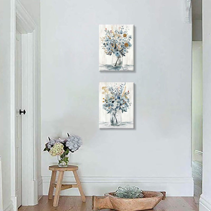 Hardy Gallery Floral Canvas Wall Art Prints: Abstract Blossom Flower Bouquet in Glass Bottle Picture Print on Canvas Small Size for Dining Room (12'' x 16'' x 2 Panels) - Image 5
